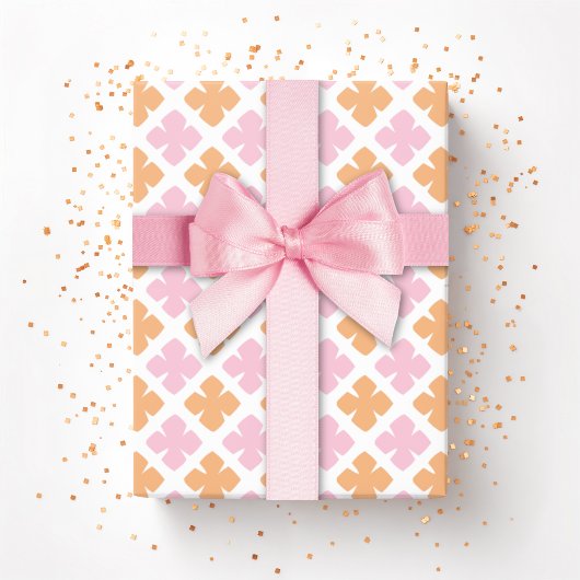 Block Diamond Clover in Rosa und Orange Geschenkpapier