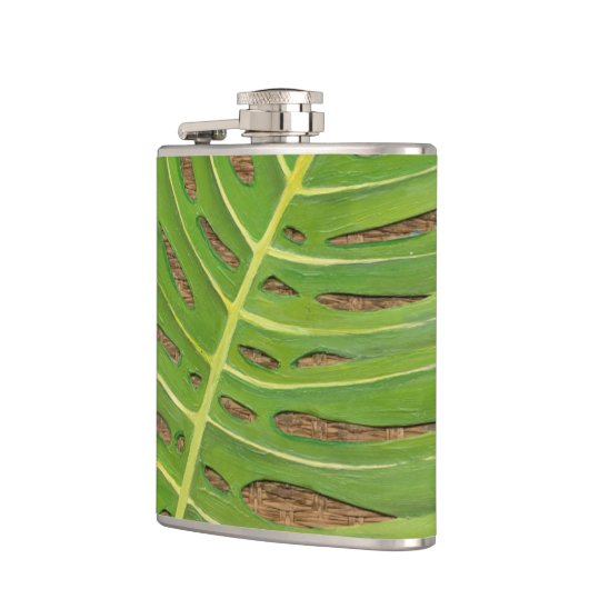 Block-Druck-Palme auf Weidenhintergrund Flachmann (Links)