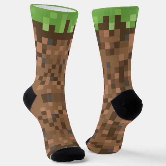 Block Gamer Pixel Dirt Socks - Individuelle Name Socken (Gewinkelt)