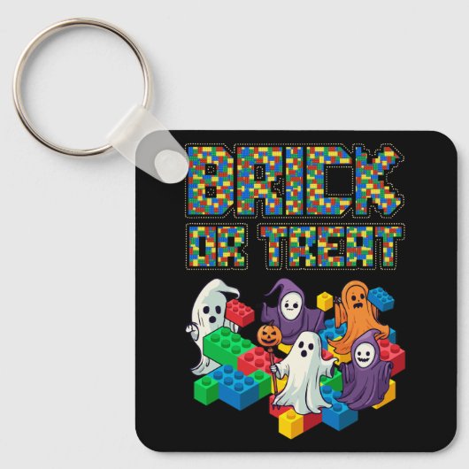 Block Gebäude Halloween Ziegel oder Leckerei Kids Schlüsselanhänger (Vorderseite)
