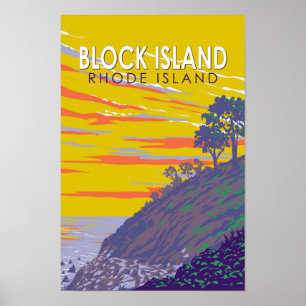 Block Insel Rhode Island Reisen Vintag Poster