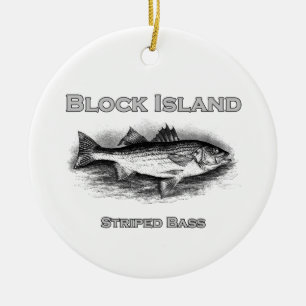 Block-Insel-Vintages gestreifter Bass-Logo Keramik Ornament