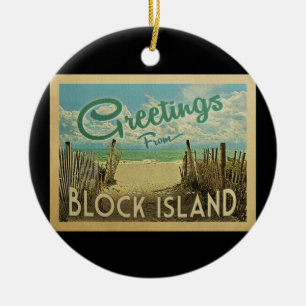 Block Island Beach Vintage Reise Keramik Ornament