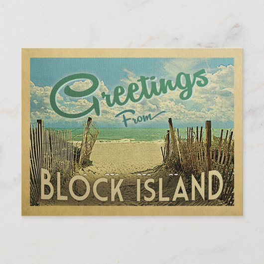 Block Island Beach Vintage Reise Postkarte (Vorderseite)