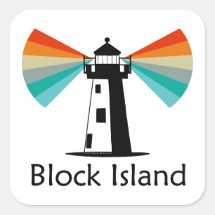 Block Island Lighthouse Rainbow Quadratischer Aufkleber