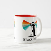 Block Island Lighthouse Rainbow Zweifarbige Tasse (VorderseiteRechts)