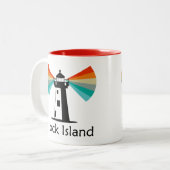 Block Island Lighthouse Rainbow Zweifarbige Tasse (Vorderseite Links)