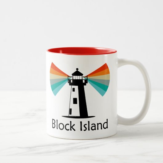 Block Island Lighthouse Rainbow Zweifarbige Tasse (Rechts)