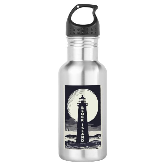 Block Island Lighthouse Rhode Island Moon Edelstahlflasche (Vorderseite)