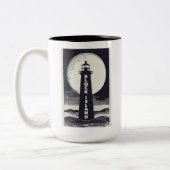 Block Island Lighthouse Rhode Island Moon Zweifarbige Tasse (Links)