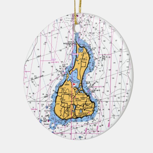 Block Island Nautical Chart Ornament (Links)