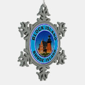 Block Island Rhode Island Südöstliches Leuchtturm Schneeflocken Zinn-Ornament (Links)