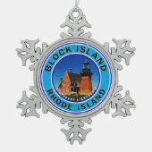 Block Island Rhode Island Südöstliches Leuchtturm Schneeflocken Zinn-Ornament (Vorderseite)