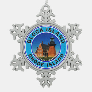 Block Island Rhode Island Südöstliches Leuchtturm Schneeflocken Zinn-Ornament