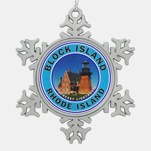 Block Island Rhode Island Südöstliches Leuchtturm Schneeflocken Zinn-Ornament (Vorderseite)