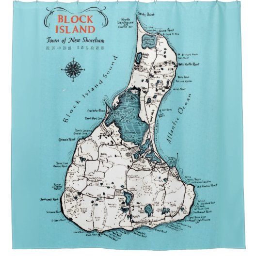 Block Island RI  Map Shower Curtain Duschvorhang (Vorderseite)