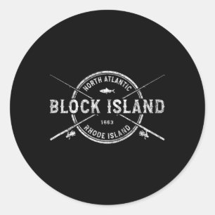 Block Island Ri Vintage gekreuzte Angelruten Runder Aufkleber