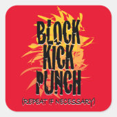 Block Kick Punch Fire Gfx Red Quadratischer Aufkleber (Vorderseite)