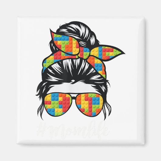 Block Messy Bun Mama Life Master Builder Mütter Da Magnet (Vorne)