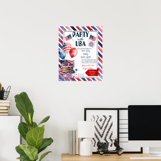 Block Party 4. Juli GRILLEN Party Nachbarn Poster (Heimbüro)