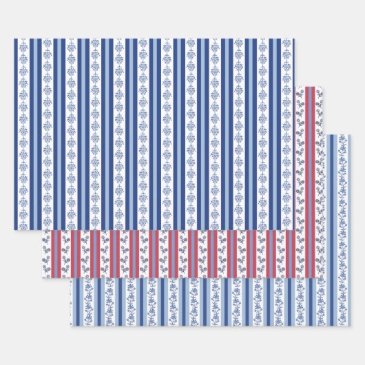 Block Print Botanical Stripes Geschenkpapier Set (Set)