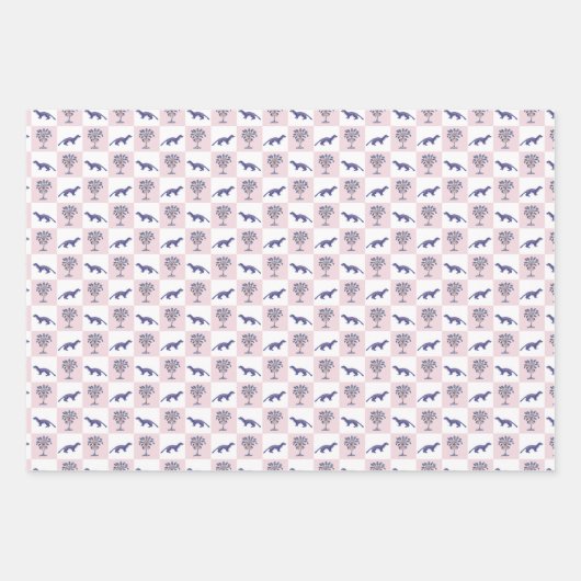 Block Print Botanicals und Tiere Geschenkpapier Set (Vorderseite 3)