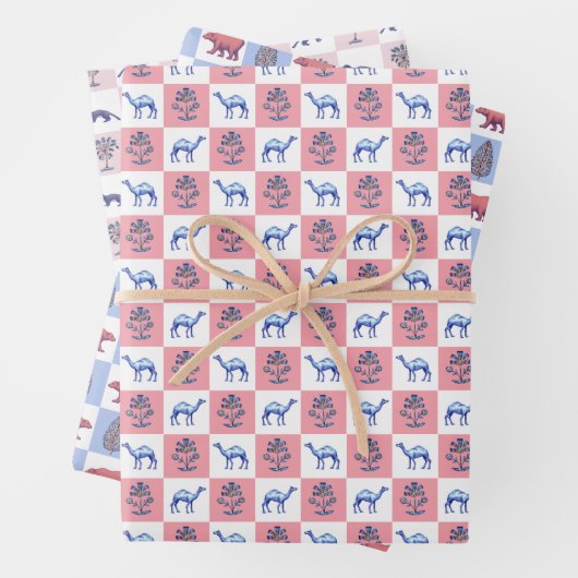 Block Print Botanicals und Tiere Geschenkpapier Set (Beispiel)