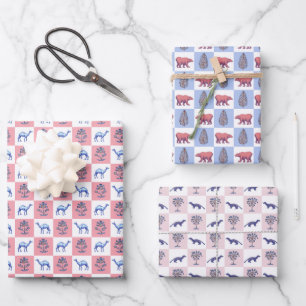 Block Print Botanicals und Tiere Geschenkpapier Set