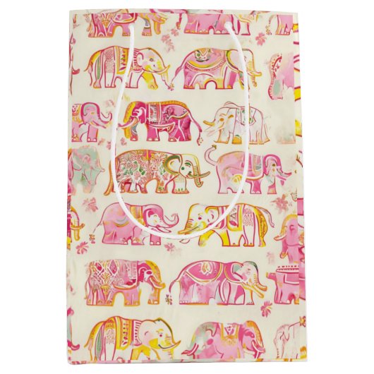 Block Print Elephant Paper Geschenktasche - Rustik Mittlere Geschenktüte (Vorderseite)