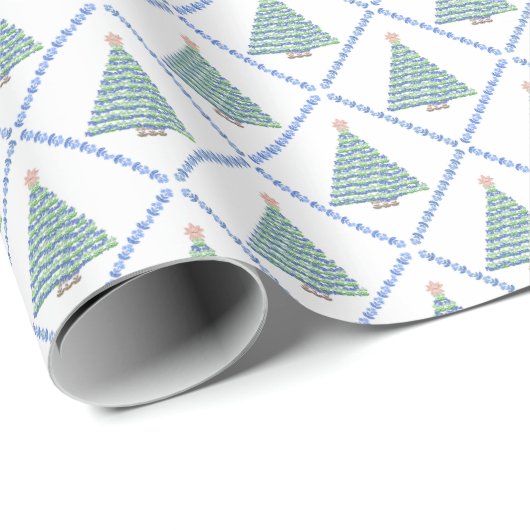 Block Print Flower Christmas Wrapping Paper Geschenkpapier (Rolleneckpunkt)