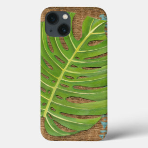 Block Print Palm on Wicker Background iPhone 13 Hülle