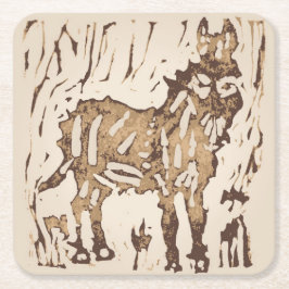 Block Print Sheep Donkey Quilt - brown donkey. Rechteckiger Pappuntersetzer