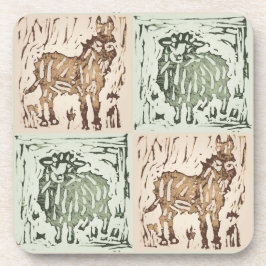 Block Print Sheep Donkey Quilt - farm animals. Getränkeuntersetzer