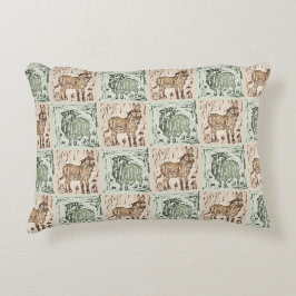Block Print Sheep Donkey Quilt - Green Brown Dekokissen