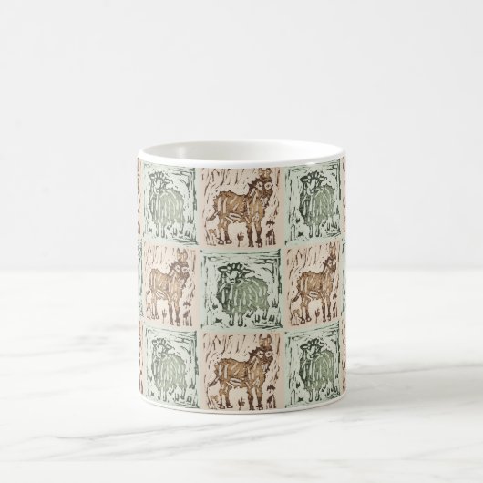 Block Print Sheep Donkey Quilt - Green Brown Kaffeetasse (Mittel)