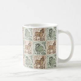 Block Print Sheep Donkey Quilt - Green Brown Kaffeetasse