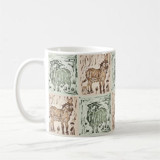 Block Print Sheep Donkey Quilt - Green Brown Kaffeetasse (Links)