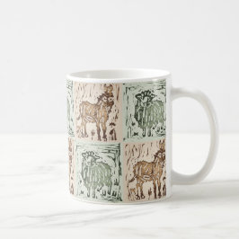 Block Print Sheep Donkey Quilt - Green Brown Kaffeetasse