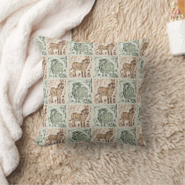 Block Print Sheep Donkey Quilt - Green Brown Kissen