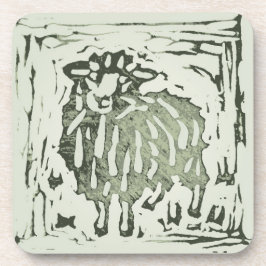 Block Print Sheep Donkey Quilt - green sheep. Getränkeuntersetzer