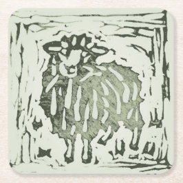 Block Print Sheep Donkey Quilt - green sheep. Rechteckiger Pappuntersetzer
