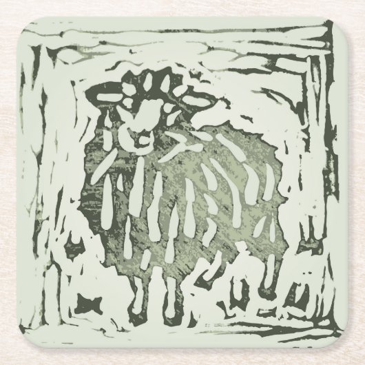 Block Print Sheep Donkey Quilt - green sheep. Rechteckiger Pappuntersetzer (Vorderseite)