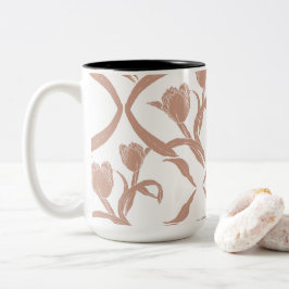 Block print tulips beige, wheat golden zweifarbige tasse