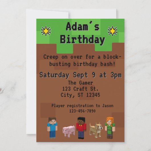 Block Video Game Birthday Party Einladung (Vorderseite)