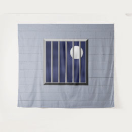 Block Wall Metal Bars Vollmond Hintergrund Hallowe Wandteppich