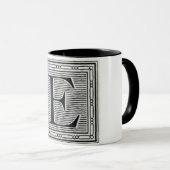 Blockbuchstabe "E" Holzschnitt Holzblock-Urschrift Tasse (VorderseiteRechts)