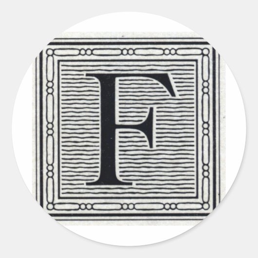 Blockbuchstabe "F" Holzschnitt Holzblock-Urschrift Runder Aufkleber (Vorderseite)