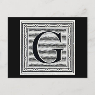 Blockbuchstabe "G" Holzschnitt Holzblock-Urschrift Postkarte