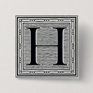Blockbuchstabe "H" Holzschnitt Initiale Button