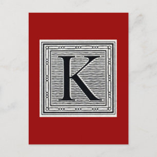 Blockbuchstabe "K" Holzschnitt Holzblock-Urschrift Postkarte